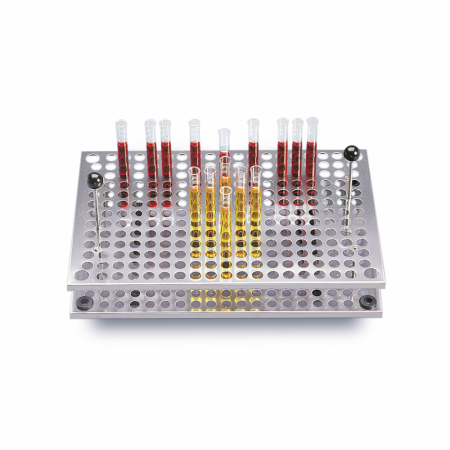 Stainless steel test tube rack, with 243 openings, diameter 18 mm